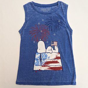 Peanuts Snoopy Burnout Tank Top Patriotic USA Fireworks Cute Blue Women's Small